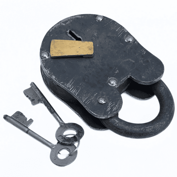 Antique Style Rustic Cast Iron Padlock Heavy Duty Skeleton Key Lock Set Medieval Iron for Main Door or Jail Locker (5X3X1 inches)