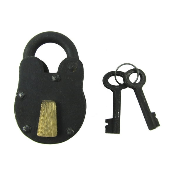Antique Style Rustic Iron Brass Padlock Heavy Duty Skeleton Key Lock Set 2 Keys