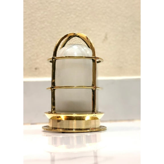Antique Style Solid Brass Metal Marine Bulkhead Ceiling Light with White Glass