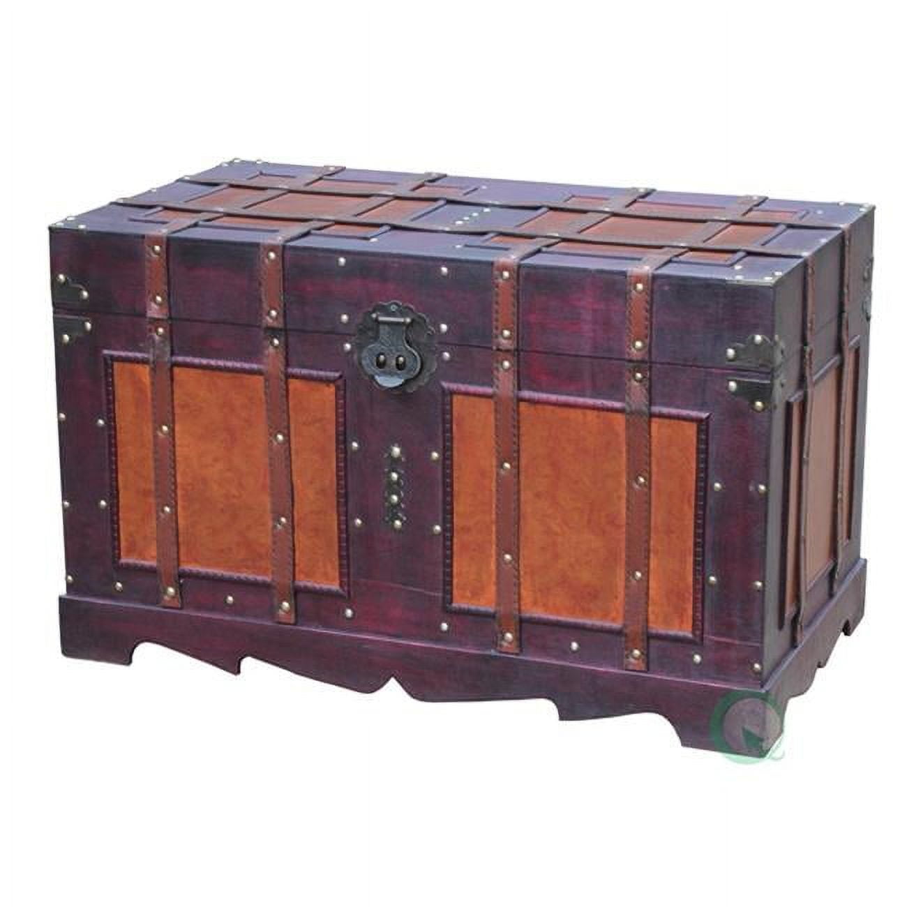 Large Antique Style Wooden Steamer Trunk with Distressed Finish