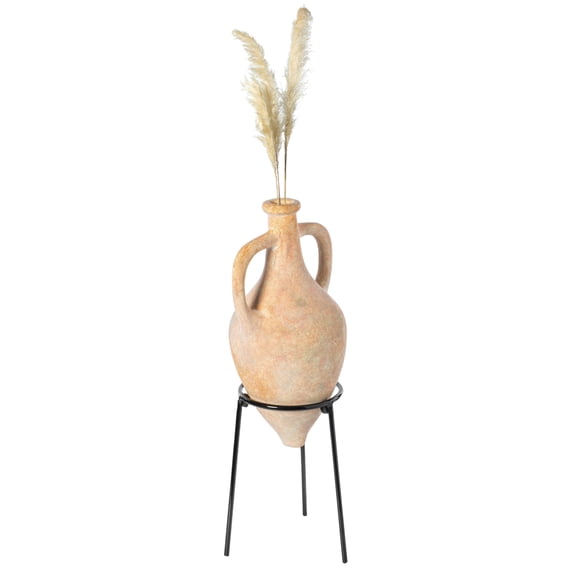 Antique Style Vase, Old Fashioned Magnificent Amphora, Decorative Large Tall Vase, Unique Vase on Slim Black Metal