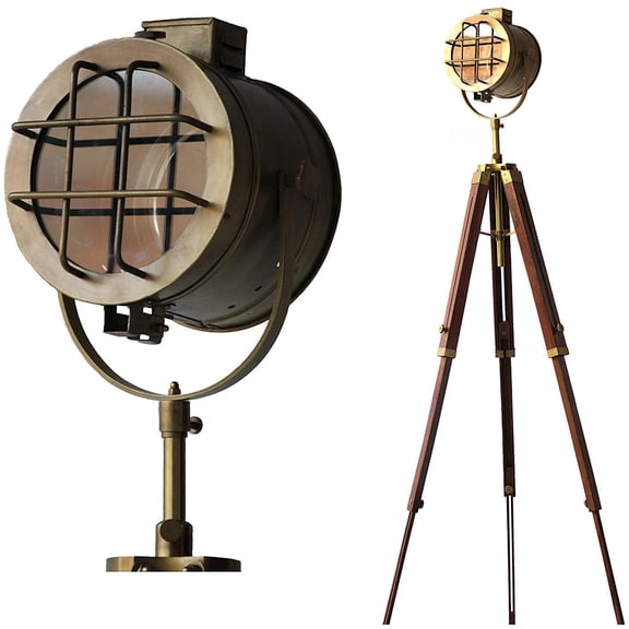 Antique Style Vintage Model searchlight Wood Tripod Lamps LED Spotlights Office & Home Decor
