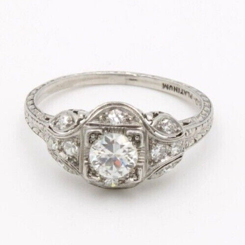 Antique Style Vintage Wedding Ring, Engraved Shank Ring, Art Deco Filigree Ring, Perfect Proposal Ring For Girlfriend, 14K White Gold Plated, 2.1 Ct Simulated Diamond, Gift Ring