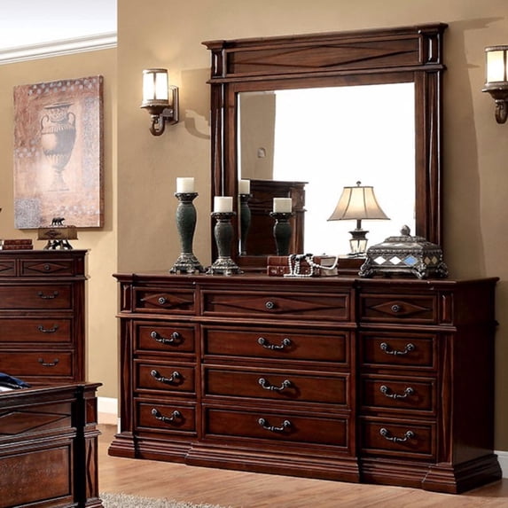 Antique Styled Wooden Dresser In Transitional Style, Cherry Brown