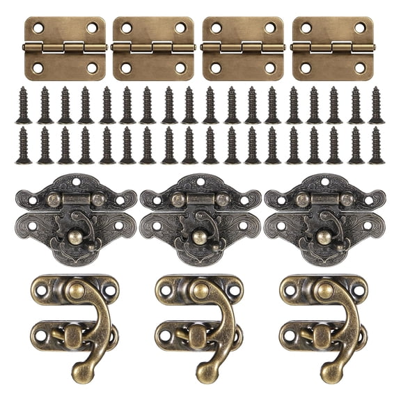 Antique Styles Cupboard Hardware Set with Installation Screws Miniature Bronze Hinges & Lock Set Upgrades for Woodworking