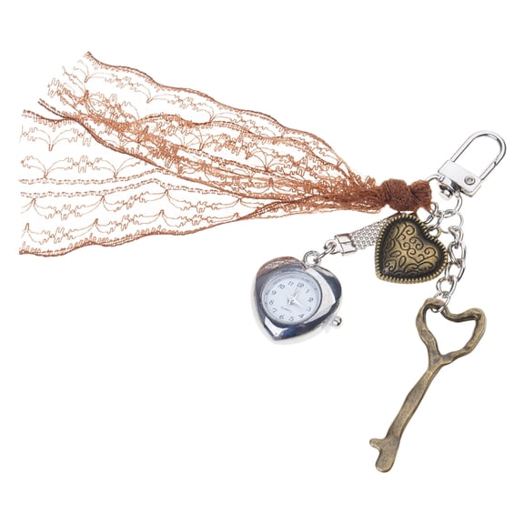 Antique Styles Heart Shaped Keychain With Functional Pocket Watch Sturdy Alloy Construction