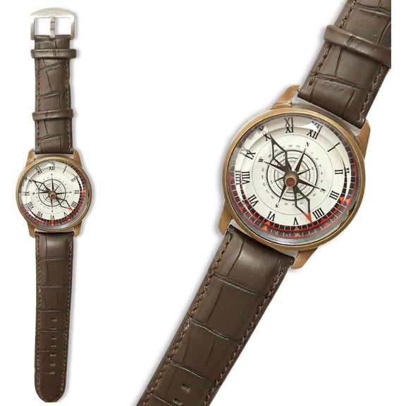 Antique Sundial Compass with Leather Strap | Vintage West London 2.2 Inch Brass Compass Wrist Compass| Nautical Maritime Gift, Collectible, Steampunk Style, Handmade Antique & Brown Finish