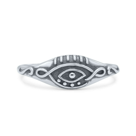 Antique Swirl Egyptian Engraved Evil Eye Oxidized Ring Band 925 Sterling Silver Size 5