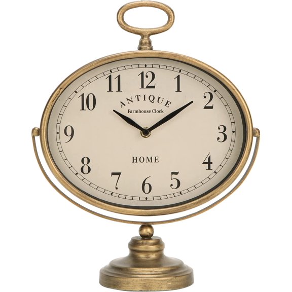 Antique Table Clock, Gold Retro Desk Clock with Silent-Non-Ticking Battery Operated Rustic Desk Clock for Living Room, Tabletop, Countertop