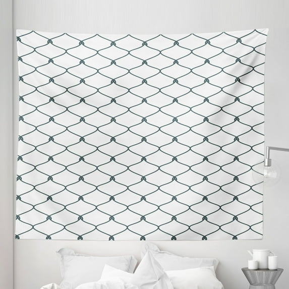 Antique Tapestry, Curvy Wavy Lines and Oval Shapes with Delicate Knots Simplistic Design, Fabric Wall Hanging Decor for Bedroom Living Room Dorm, 5 Sizes, Slate Blue and White, by Ambesonne