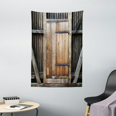 Antique Tapestry, Rustic Antique Wooden Door Exterior Facades Rural Barn Timber Weathered Display, Wall Hanging for Bedroom Living Room Dorm Decor, 40W X 60L Inches, Brown Orange, by Ambesonne