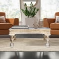 thumbnail image 1 of Antique Teak Wood Door Repurposed 43" Square Distressed White Coffee Table | Country Ranch Style Center Table | Unique Unusual Coffee Table, 1 of 6
