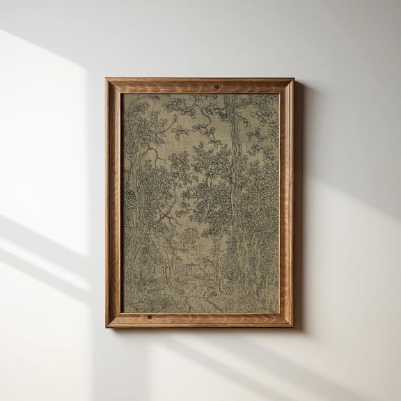 Antique Textile Sketch Art, Moody Vintage Landscape Drawing, Unframed Paper Poster 8x10in