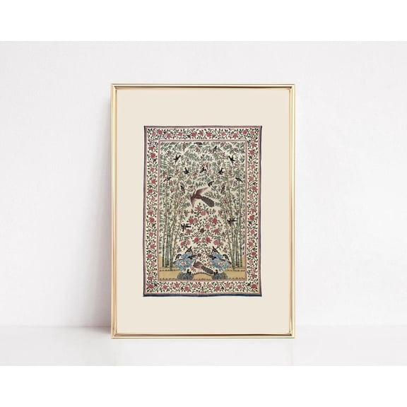 Antique Textile Wall Art Vintage Tapestry Poster Indian Folk, Unframed Poster