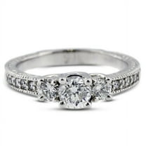 Antique Three Stone Ring Milgrain Ring 14K White Gold Over 1.8 Ct Round Diamond