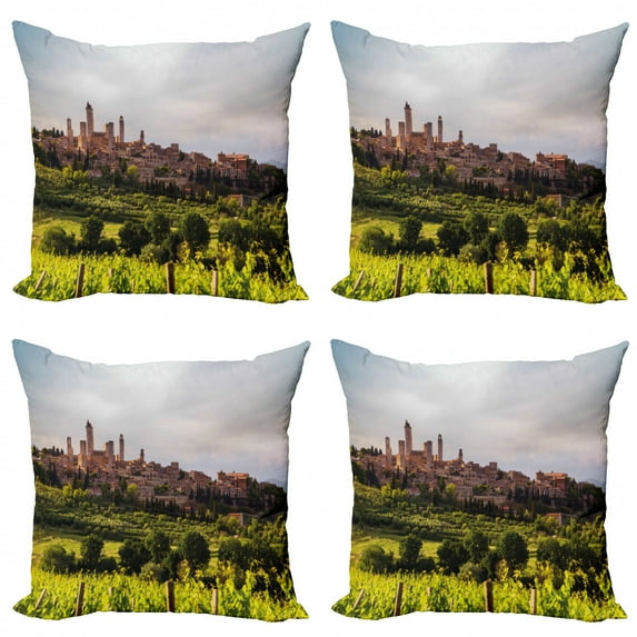 Ambesonne Antique Throw Pillow Cover 4 Pack, Medieval City in Italy, 18", Green Coral Dust