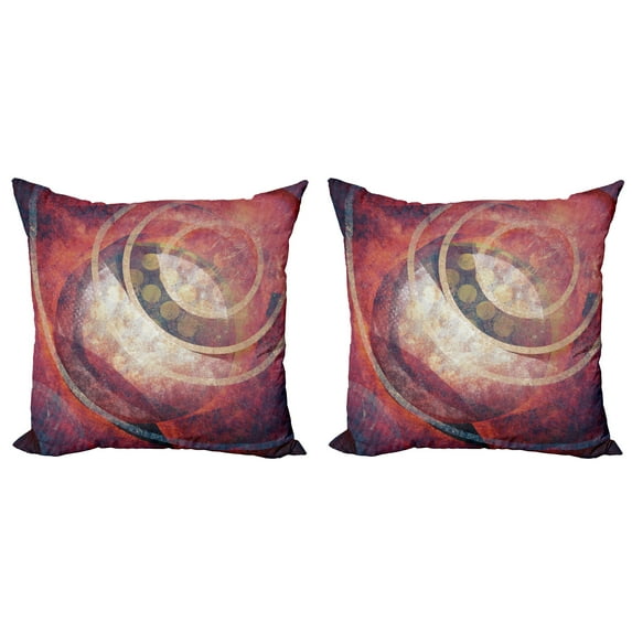 Ambesonne Antique Throw Pillow Cover 2 Pack, Grunge Circles, 18", Red Yellow