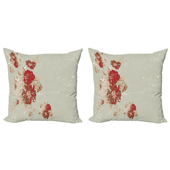 Ambesonne Vintage Throw Pillow Cover 2 Pack, Rose Antique Flowers, 16", Beige Cream Red
