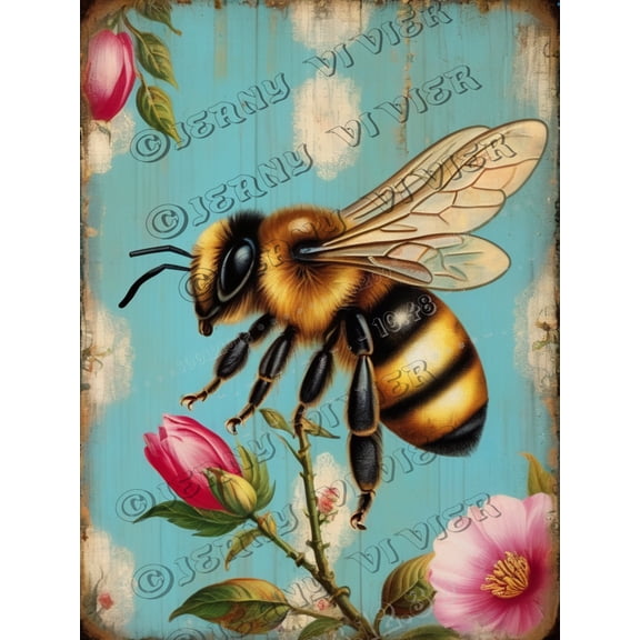 Antique Tin Sign Bee Metal Tin Sign Retro Nostalgic Tin Sign Fun Decorative Sign for Home Kitchen Bar Room Garage Decor Insect Honey Bumblebee Gift for Her Aluminum 12"x16"