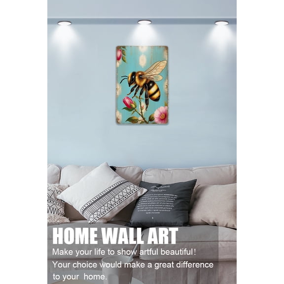Antique Tin Sign Bee Metal Tin Sign Retro Nostalgic Tin Sign Fun Decorative Sign for Home Kitchen Bar Room Garage Decor Insect Honey Bumblebee Gift for Her Aluminum 12"x8"