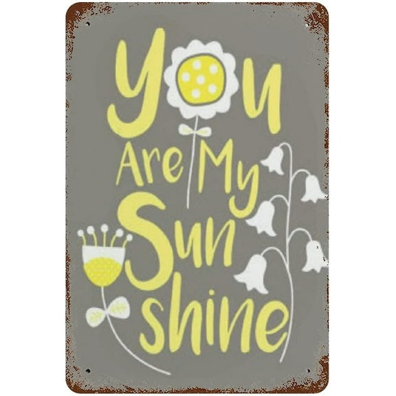 Antique Tin Sign Yellow and Grey Nursery You are My Sunshine Baby Girls Boys Room Quote Wall Art 8x5.5 Inch