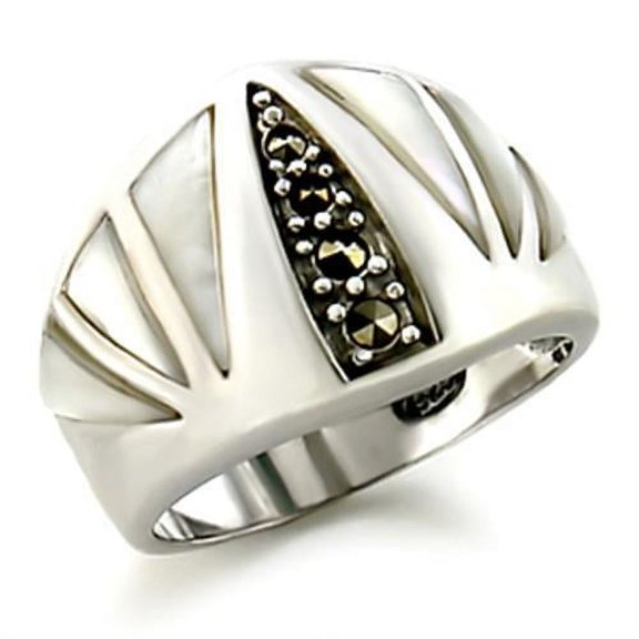 Antique Tone 925 Sterling Silver Ring with Precious Stone Conch in White for Women Style 20103