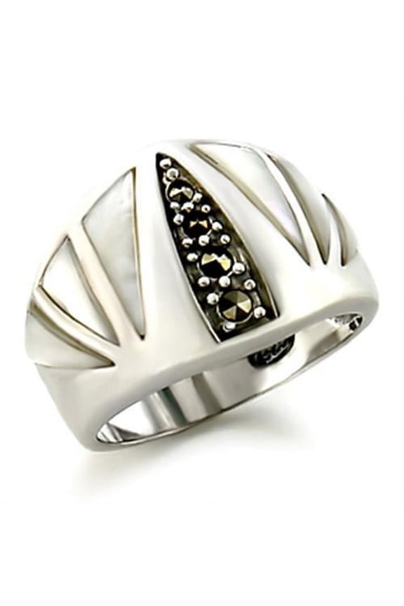 Antique Tone 925 Sterling Silver Ring with Precious Stone Conch in White for Women Style 20103