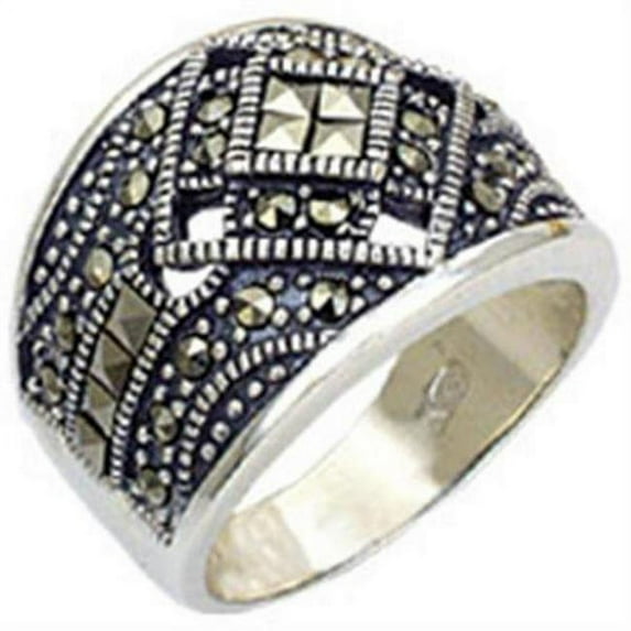 Antique Tone 925 Sterling Silver Ring with Semi-Precious Jade, Jet - Size 6