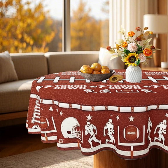 Antique Tone Football Field Slogan Print Polyester Round Tablecloth, Tailgate Home Dining Decor, 35/50/60/70 inch
