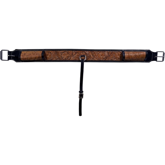 Antique Tooled Leather Western Saddle Girth - Handcrafted Horse Cinch with Classic Tooling Design, Buckles, Comfortable & Durable Equestrian Tack for Riding & Training - 34 In ( TAN)