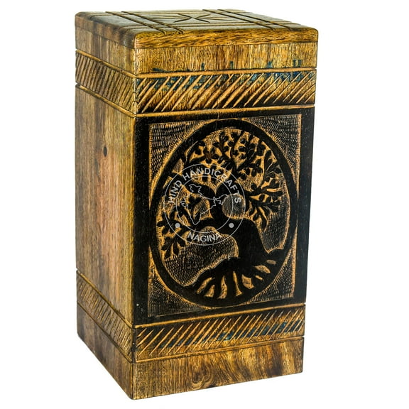 Antique Tree of Life Wooden Urns for Human Ashes Adult Large - Rosewood Cremation Urn for Ashes - Burial Urn for Columbarium - Funeral Urn Box (Hardwood, 250 Cubic Inches)
