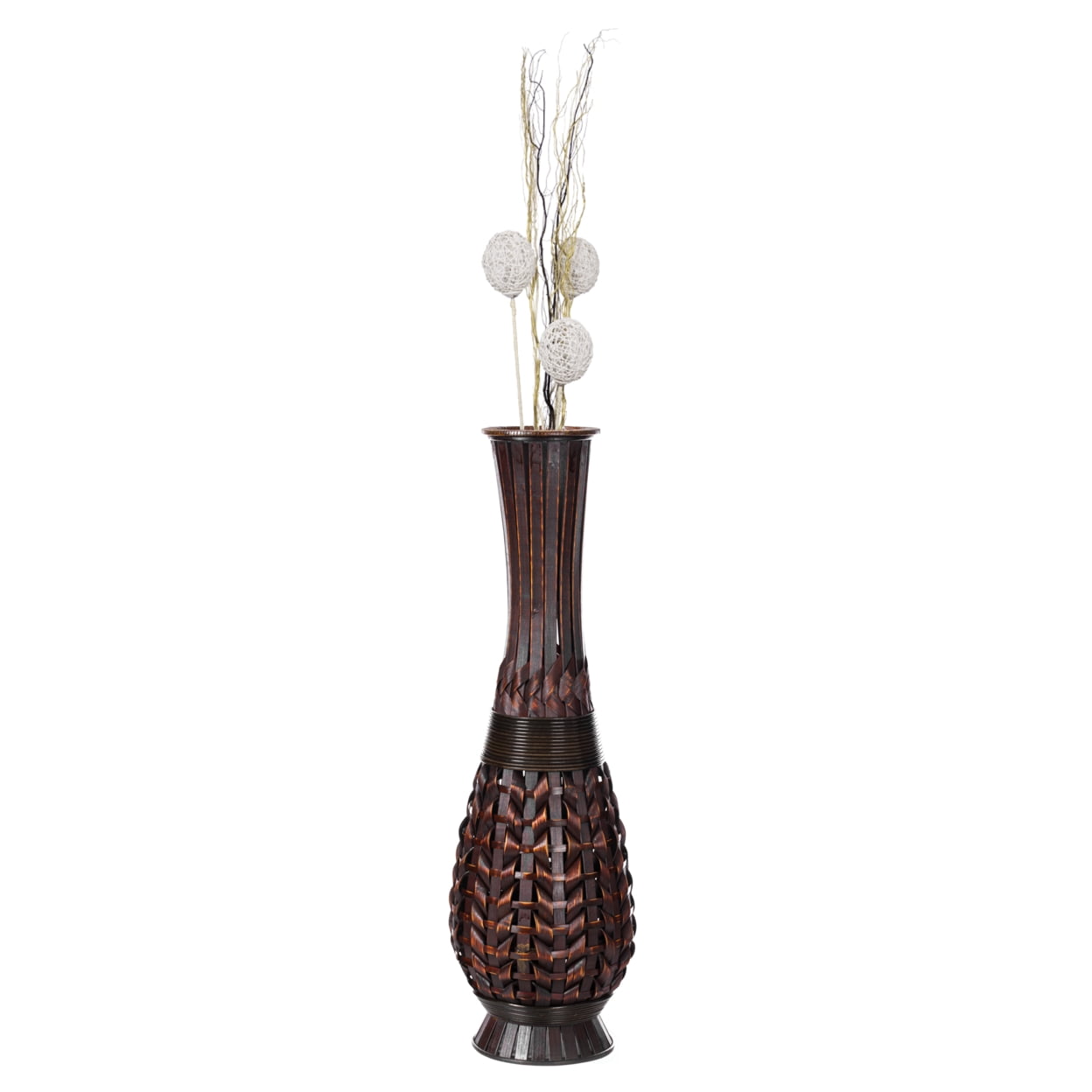 Antique Fluted Metallic Brown Bamboo Floor Vase with Aged Finish
