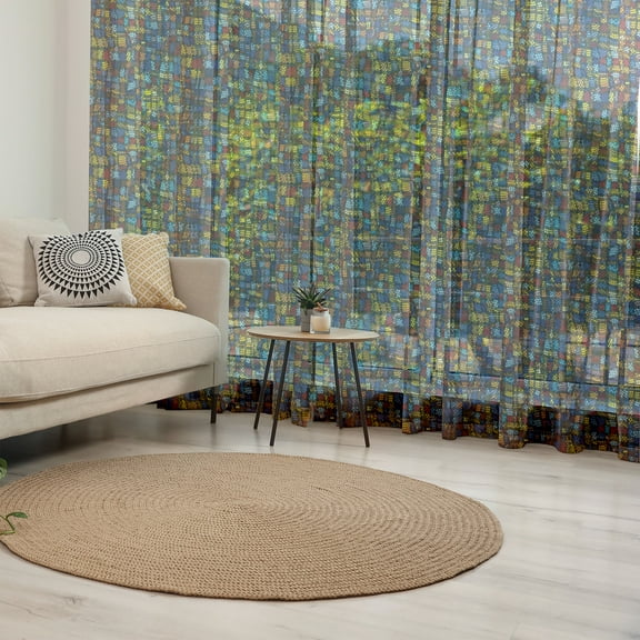 Antique Tulle Curtains with Rod Pocket, Victorian Medieval Mosaic Tiles Pattern with Oriental Spanish Anatolian Influences, Sheer Drape for Wedding Party 2 Panels, 7 Sizes, Multicolor, by Ambesonne