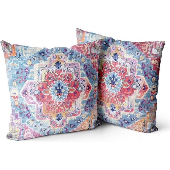 Antique Turkish Hereke Rug Print Boho Throw Pillow Cover 18x18 Inch Set of 2 Double Sided Decorative Soft Throw Pillow Case Cushion Case for Home Decor Living Room Bed Couch Car