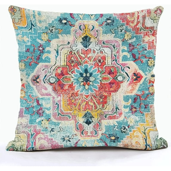 Antique Turkish Hereke Rug Print Boho Throw Pillow Cover Linen Decorative Throw Pillow Case Cushion Case for Home Decor Living Room Bed Couch Car 18x18 Inch Boho14-3