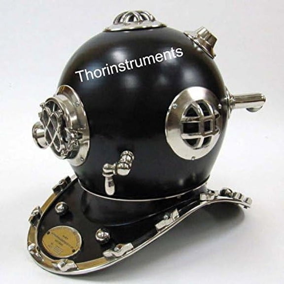 Antique U.S Navy Mark V Solid Brass & Chrome Diving Helmet Black Finish Rustic Vintage Home Decor Gifts
