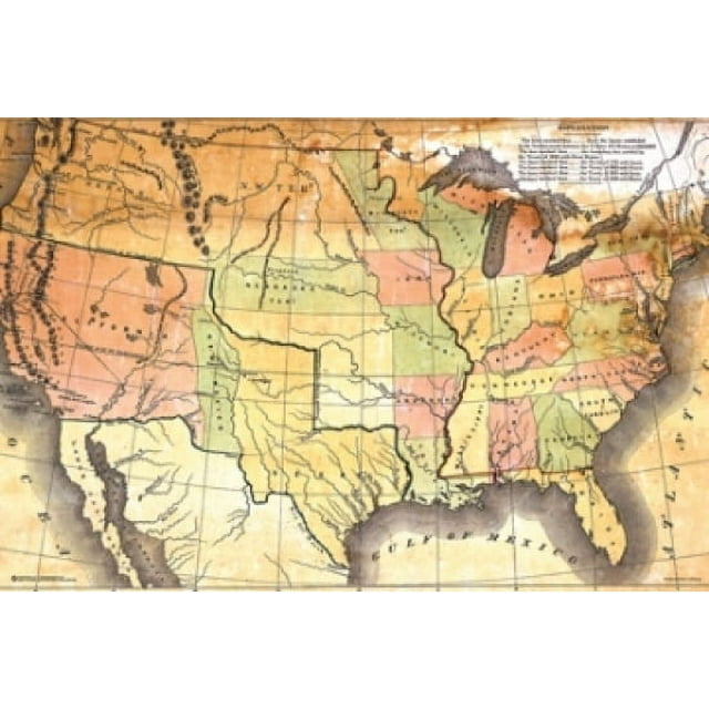 Antique USA Map Laminated Poster (24 x 36)