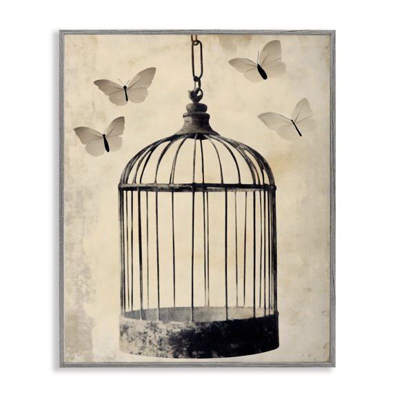 Stupell Industries Antique Uncaged Butterflies Gray Framed Giclee Art, design by Franklyn Gregory