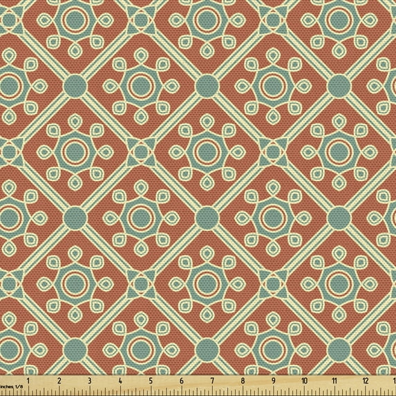 Ambesonne Antique Fabric by the Yard Upholstery, Swirled Petals, 10 Yards, Orange Reseda Green