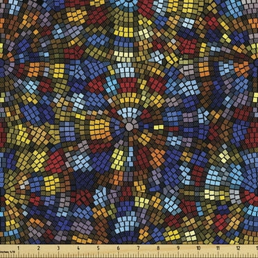 Ambesonne Antique Fabric by the Yard Upholstery, Victorian Mosaic Tiles, 3 Yards, Multicolor
