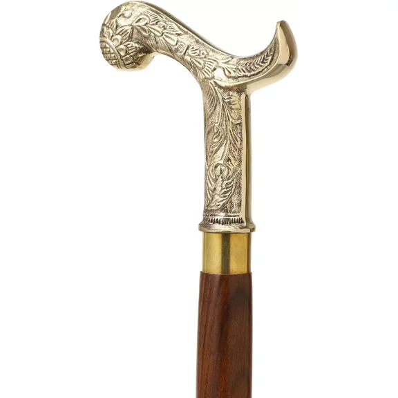 Antique Vintage Brass Handle sticks wood walking stick Victorian Wooden Walking Stick Cane