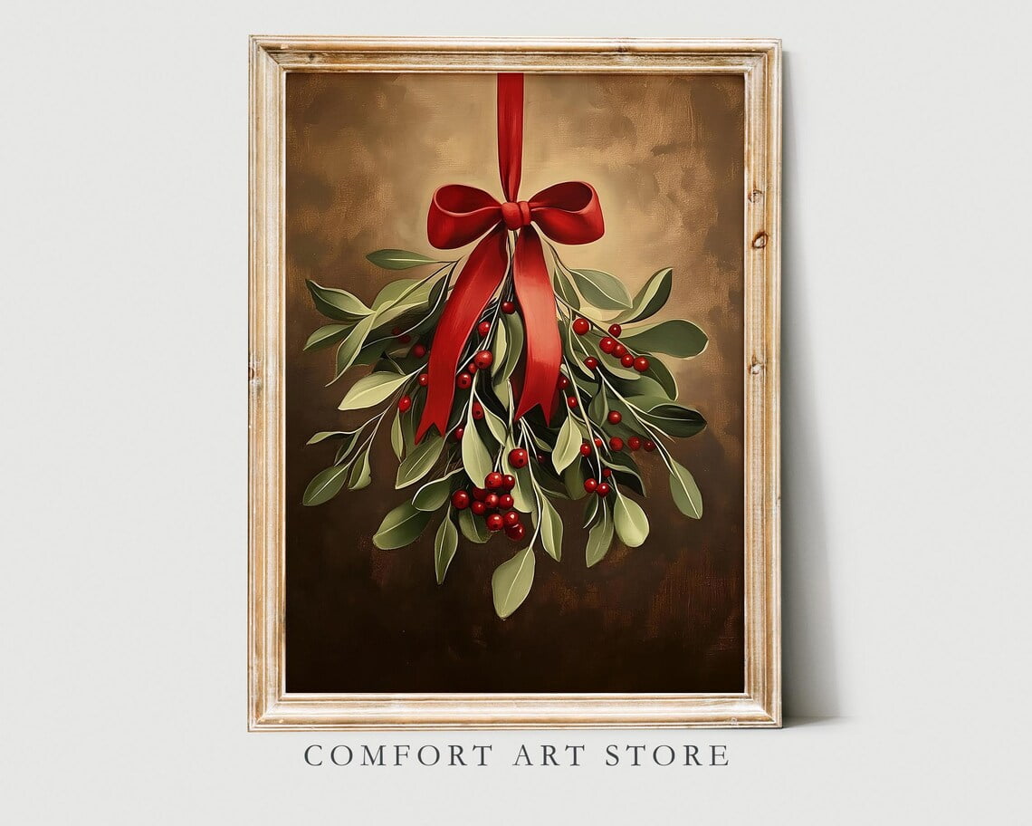 Antique Vintage Christmas Mistletoe Print Christmas Wall Art Winter antique-vintage-christmas-mistletoe-print-christmas-wall-art-winter