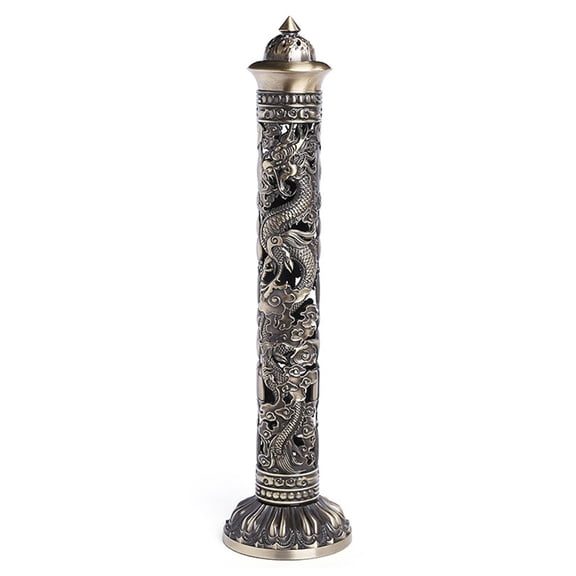 Antique Vintage Copper Vertical Incense Stick for Burner Dragon Phoenix Censer T