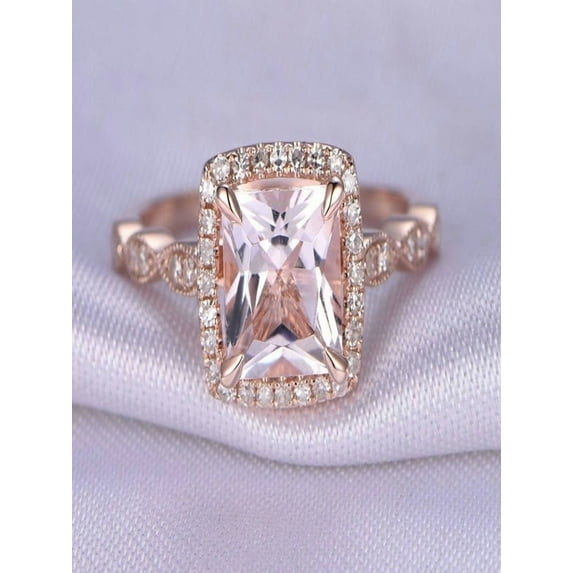 Antique Vintage Design 1.25 carat Morganite and Diamond Engagement Ring in 10k Rose Gold for Women