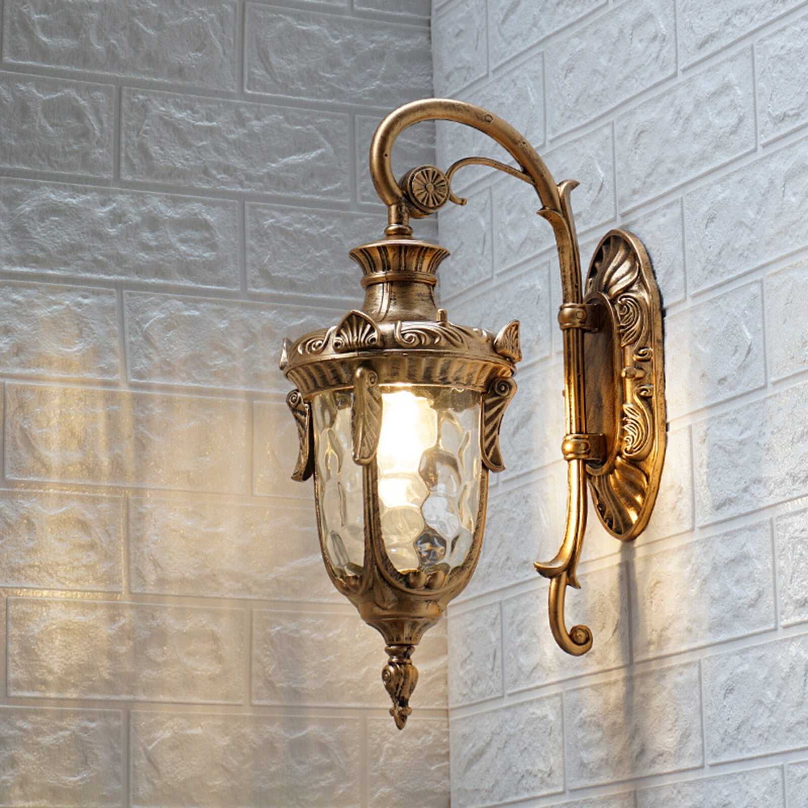 Antique Vintage Exterior Waterproof Wall Lantern Lamp, Outdoor Wall Light Fixtures, 16.9”H Porch Lights Fixtures with Hammered Glass Shade for House