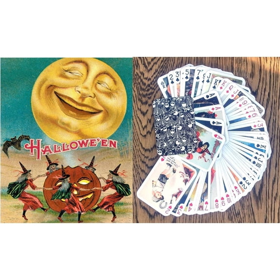 Antique/Vintage Halloween Postcard Art Playing Cards - Devil Witch Black Cat