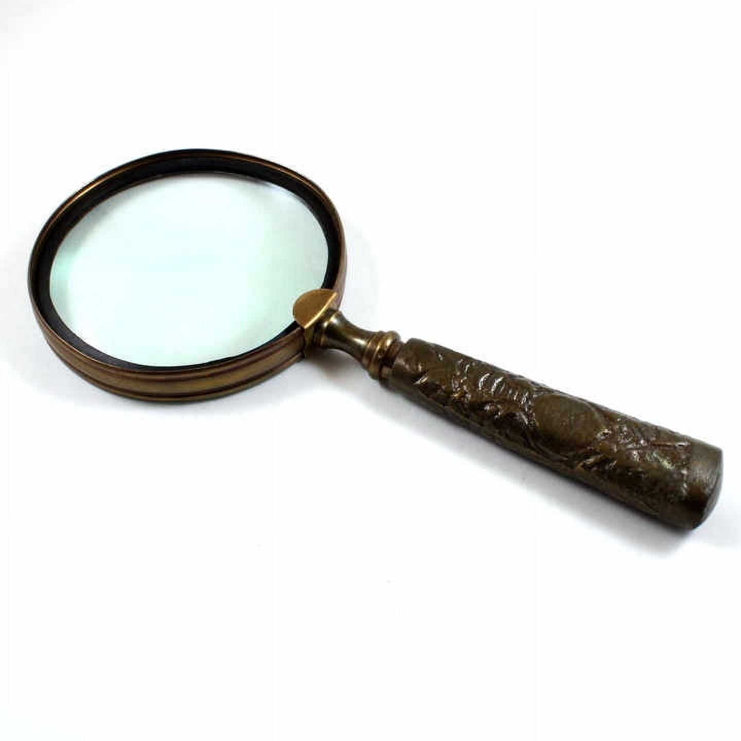 Antique Vintage Nautical Hand Held Magnifier 4\" Brass Metal Alloy Lens with Beautiful Handle Grip