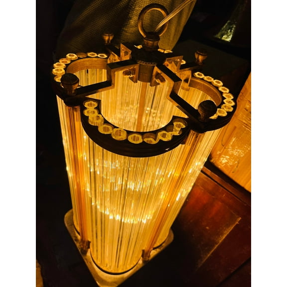 Antique Vintage Old Art Deco Brass & Glass Rod Ship Ceiling Hanging Chandelier Lamp Light