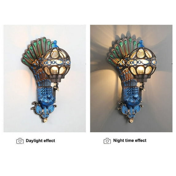 Antique Vintage Peacock Wall Light Waterproof Fixture Wall Sconce Porch Lamp