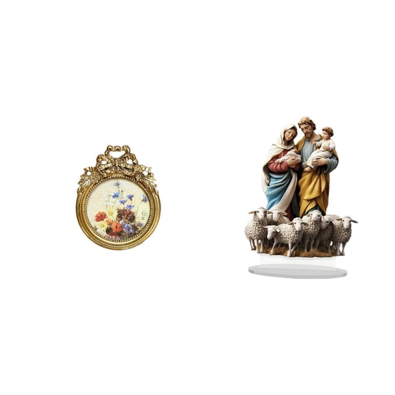 Antique Vintage Round Photo Frame Golden Acrylic Desktop Decor Resin Material for Holiday Fireplace Use